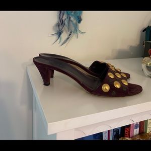 Studded purple leather Gucci mules